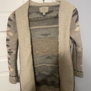 Lucky Brand Beige and Gray Patterned Cardigan